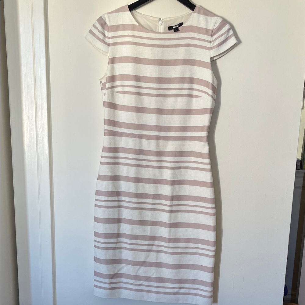 J. Crew White and Pink Striped Midi Dress
